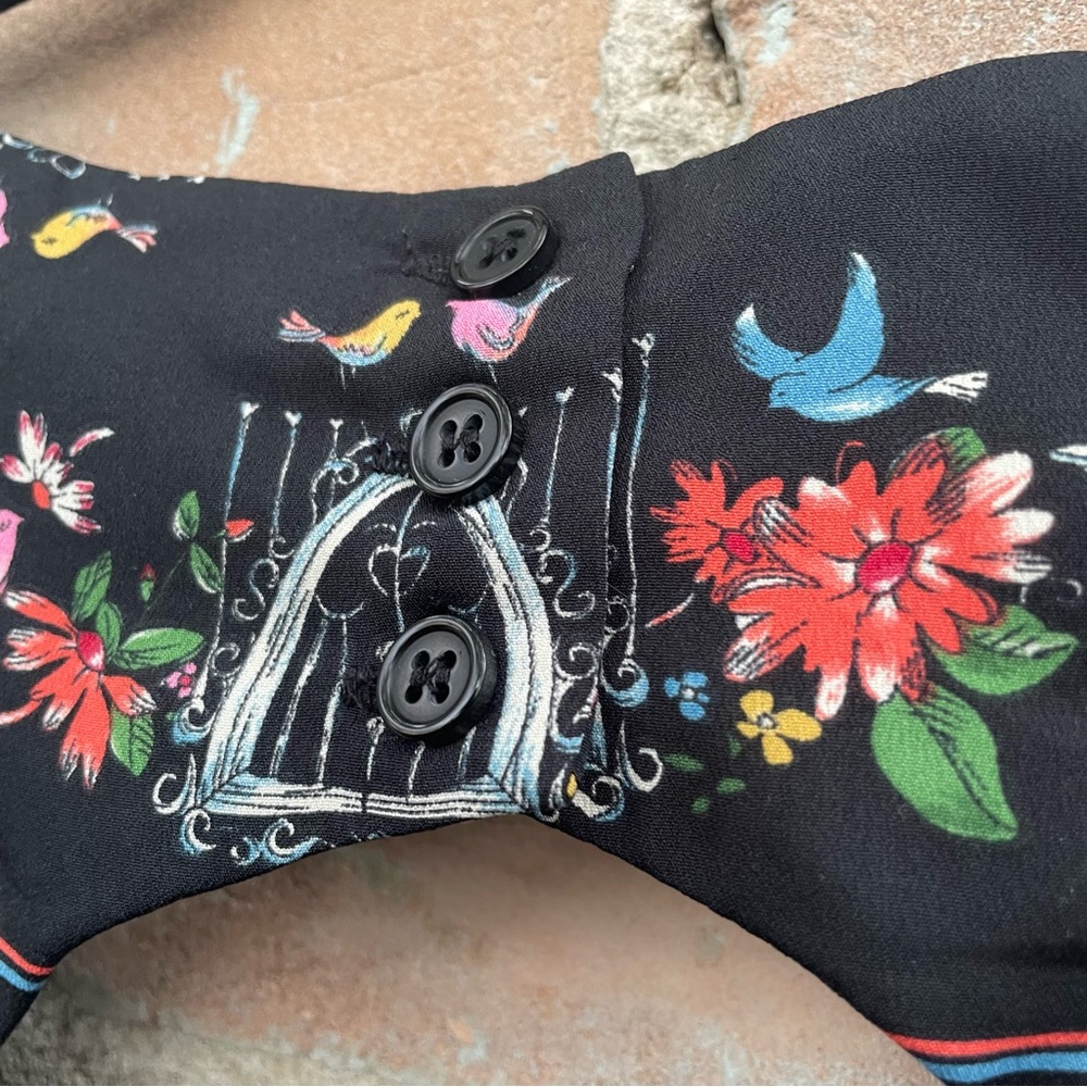 Three Ena Dress Black Twee Bird Floral Print Stretch Shift Dress Modcloth - Picture 9 of 11